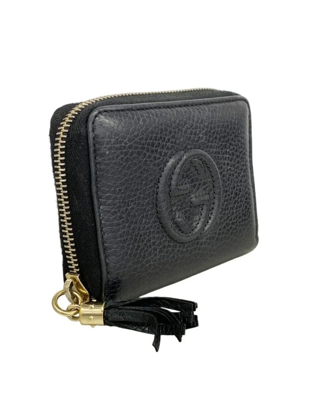 Gucci Coin Case Soho Leather Black Champagne Gold - Picture 2 of 9